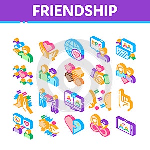 Friendship Relation Isometric Icons Set Vector