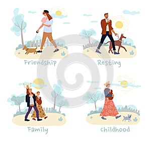 Friendship, resting, family, childhood people set