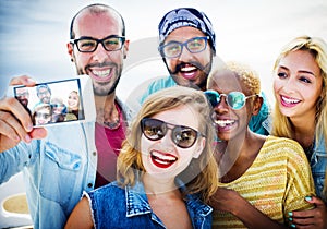 Friendship Selfie Happiness Beach Summer Concept