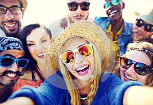 Friendship Selfie Relaxation Summer Beach Happiness Concept