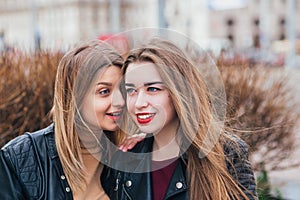 Friendship . Two Women Talking in the City