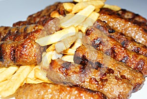 Fries and grilled meat