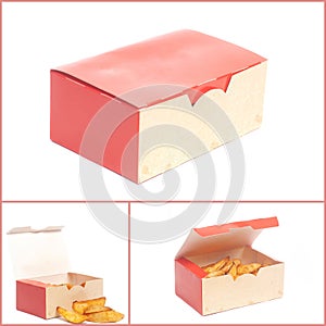 Fries slices country potatoes in a box fast food