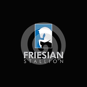 Friesian stallion logo, with jumping horse make letter f vector