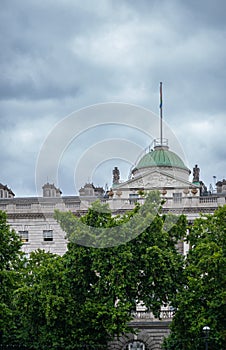 Frieze on pediment of Somerset House, London, England, UK