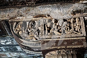 Frieze of Sculpted Human Figures, Ajanta Caves - Rock-cut Buddhist Cave Monuments , Aurangabad, Maharashtra, India