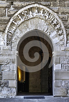 Friezes and decorations of a portal within the Swabian Castle of Bari. photo