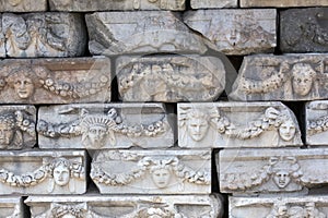 Friezes on the Portico of Tiberius in Aphrodisias, Aydin, Turkey photo
