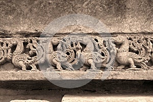 Friezes of Swana at the base of temple, Kedareshwara temple, Halebidu, Karnataka. Swana denotes the kindness of the King.