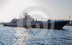 Frigate Admiral Essen on the river Neva in Saint-Petersburg