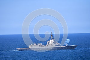 The frigate Blas de Lezo of the Spanish Navy firing its cannon photo
