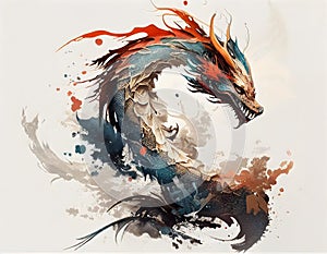 The frighten dragon, one of 12 chinese zodiac animal, fly in the air and be painted in the way of chinese style