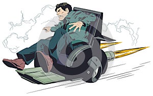 Frightened businessman on space chair. Stock illustration