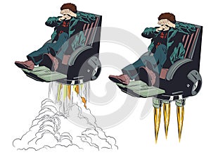 Frightened businessman on space chair. Stock illustration