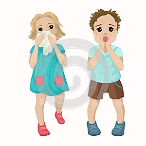 Frightened children, children are afraid of danger. Vector illustration of characters