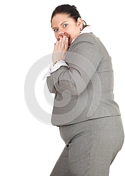 Frightened fat businesswoman