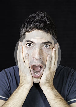 Frightened man screaming