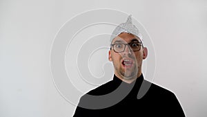 Frightened man screams that 5G radiation waves penetrate his head.