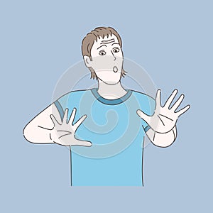 Frightened man vector illustration. Man in panic, emotional troubles. Mental disorder, psychology problem.
