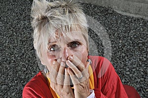 Frightened middle aged woman