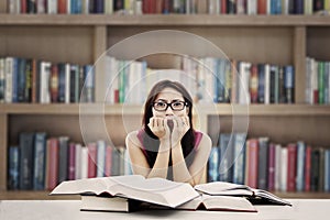 Frightened student in library