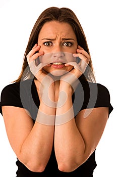 Frightened woman - preety girl gesturing fear