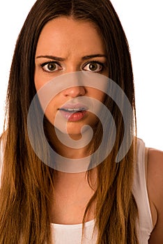 Frightened woman - preety girl gesturing fear