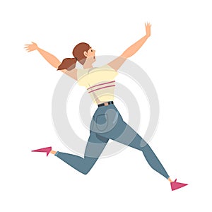 Frightened Young Woman Running Away Cartoon Style Vector Illustration