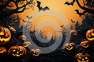 Frightening Halloween night frame, featuring bats and menacing jack o lanterns