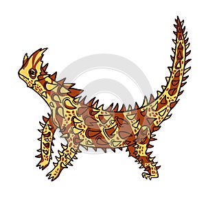 Frightening thorny devil standing on white background