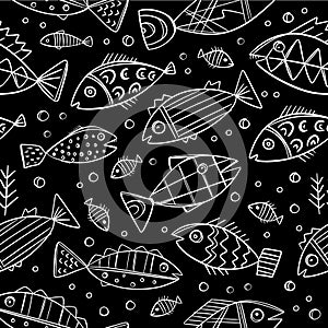 FRIGHTFUL FISH Sea Monochrome Sketch Flat Vector Pattern