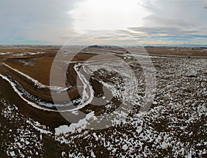 Frigid Cold Winter Grasslands Covered in Snow in Colorado