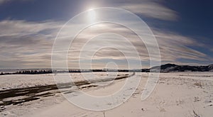 Frigid Cold Winter Grasslands Covered in Snow in Colorado