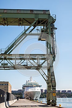Frihamnen port, Ostermalm, Stockholm, Sweden: loading facility and cruise ship