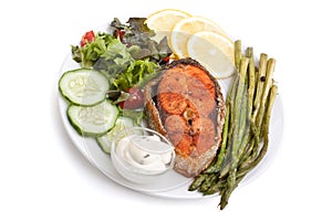 Friled Salmon Steak with Vegetables