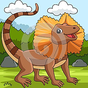Frill Necked Lizard Colored Cartoon Illustration