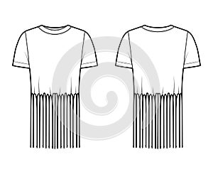 Fringed cotton-jersey top technical fashion illustration with scoop neck, short sleeves, above-the-knee length oversized photo