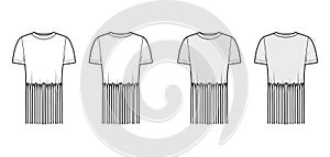 Fringed cotton-jersey top technical fashion illustration with scoop neck, short sleeves, above-the-knee length oversized photo