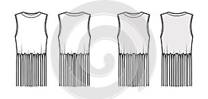 Fringed cotton-jersey top technical fashion illustration with scoop neck, sleeveless, above-the-knee length, oversized photo