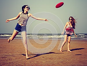 Frisbee Beach Chill Coast Summer Female Girl Concept