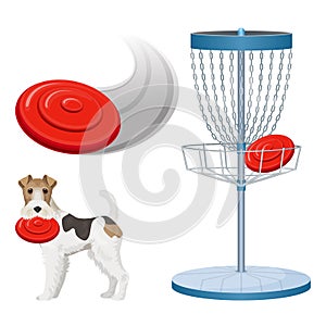 Frisbee golf game color vector illustration set poster photo