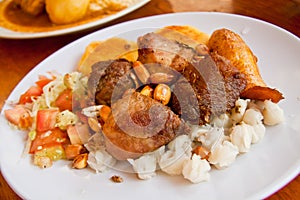 Fritada, fried pork, typical ecuadorian dish