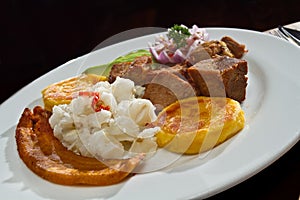 Fritada, fried pork, typical ecuadorian food