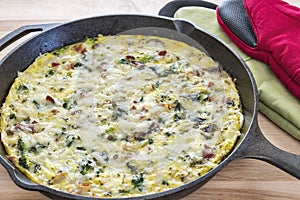 Fritata made with broccoli, bacon, spinach and mushrooms