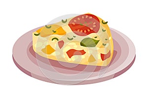 Frittata or Omelette with Cheese and Vegetables as Italian Cuisine Dish Vector Illustration photo