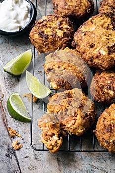 Fritters with Carrot Sweet Potato and Feta