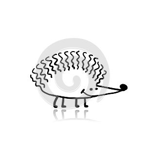 Frizzy hedgehog, black silhouette for your design