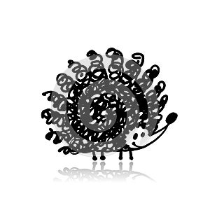 Frizzy hedgehog, black silhouette for your design