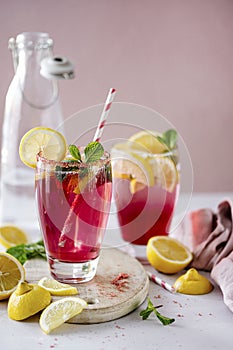 Frizzy red lemonade soda food photography