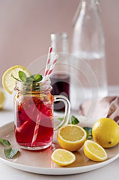 Frizzy red lemonade soda food photography